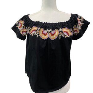 THML Anthropologie Top Women Medium M Cotton Floral Embroidered Boho Festival